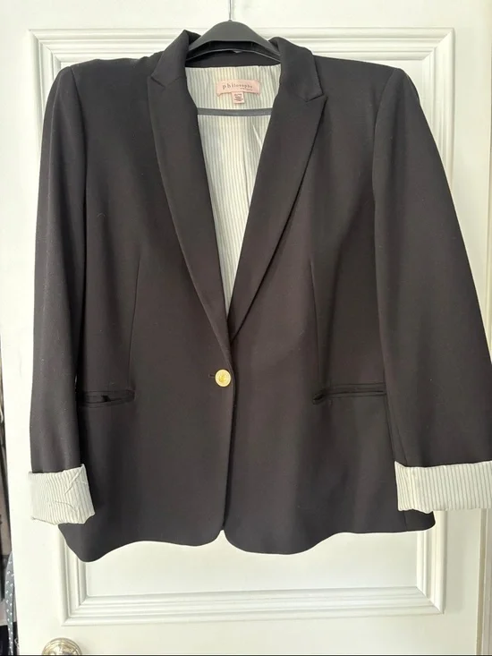 Philosophy Black Single-Button Blazer with Striped Lining - Picture 1 of 6